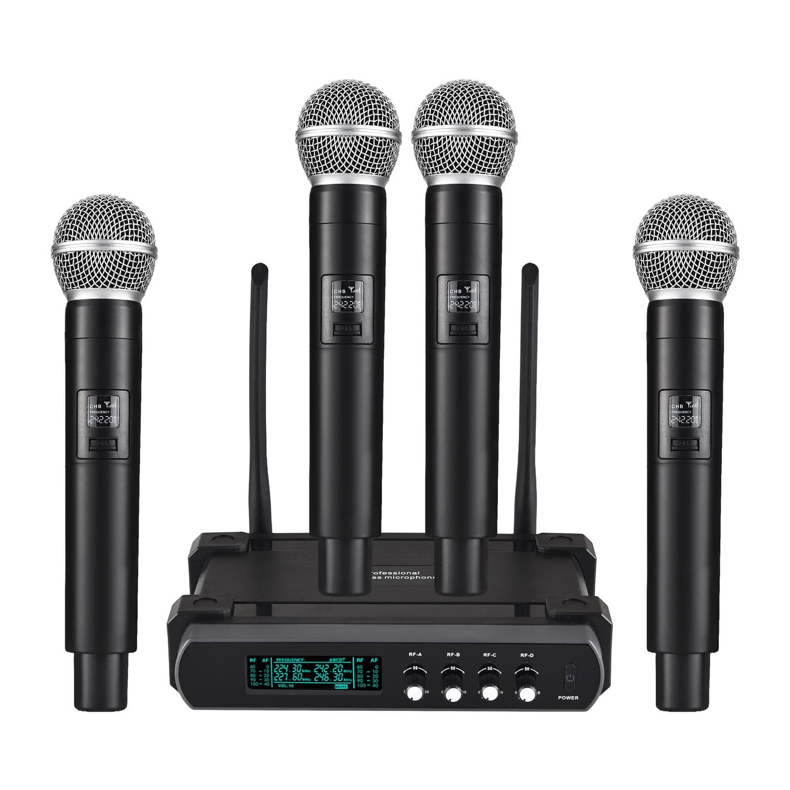 Wireless Microphone System Receiver with Cordless Handheld Mic V-Band Noise Reduction for Home US Plug black