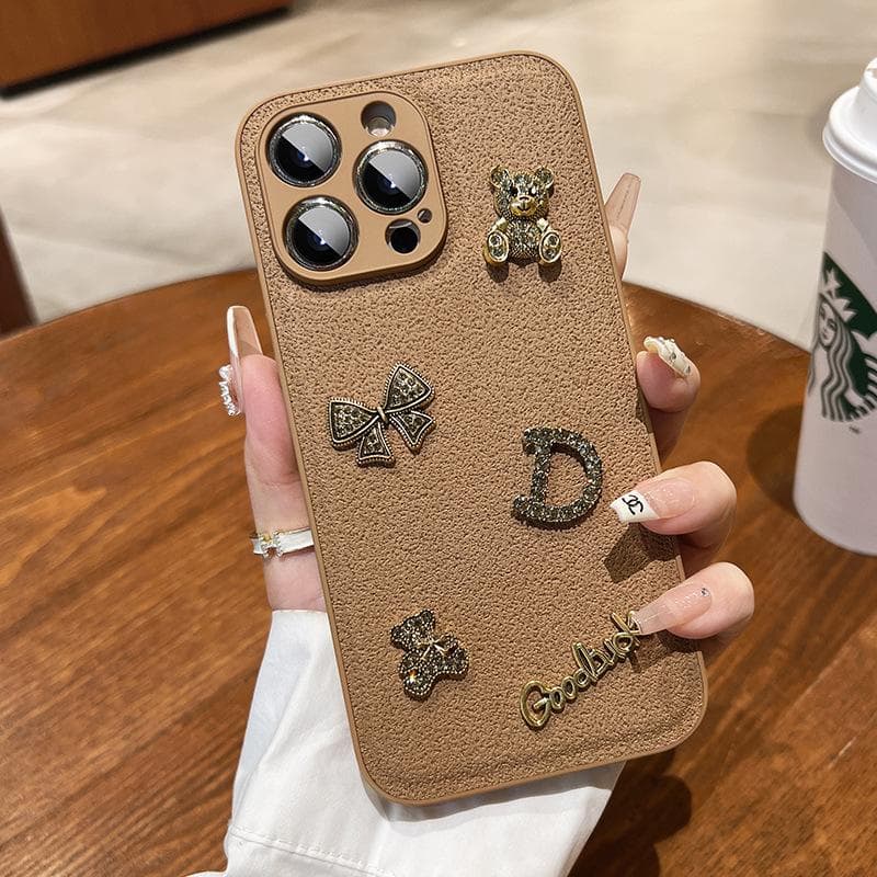 Suitable for The IPhone 15 Phone Case with A Leather-textured Retro Bear, The IPhone16 Case 14Promax Exudes A High-end Feel iPhoneXSmax