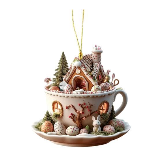 1Pc/5Pcs Easter Coffee Cup House Ornaments Chocolate Mug Bunny House Pendant 2D