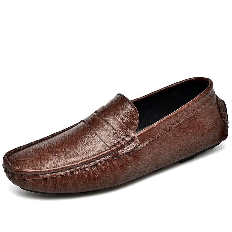 Genuine Leather Men Casual Shoes Soft Moccasins Men's Flats Fashion Brand Men Loafers Breathable Driving Shoes 45 brown