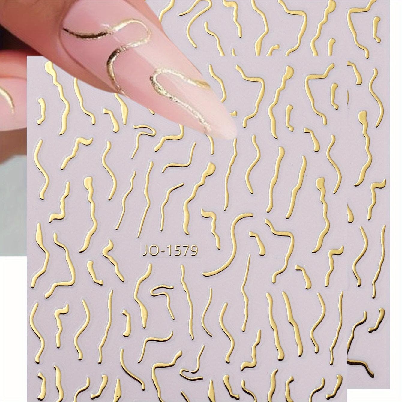 Nail Art Stickers 3D Golden Metallic Nail Art Decals Sliders For Nails Paper Abstract Geometric Lines gold