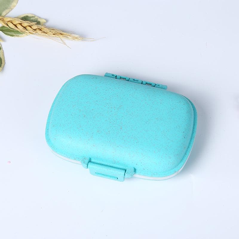 organizer container for tablets travel pill box with Seal ring Small box for tablets Wheat straw container for medicines blue