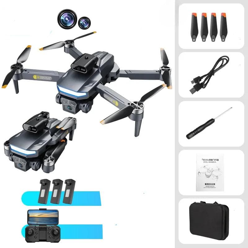 New A15 Pro Brushless ESC Dual Camera Drone Aerial Photography Quadcopter WIFI FPV Obstacle Avoidance Folding Remote Control Plane Toy Gift 3 battery black