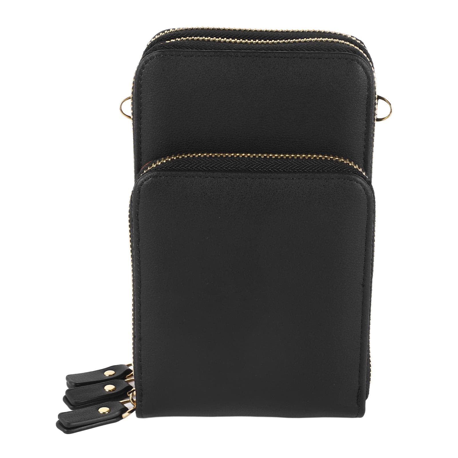 Phone Holder Purse Touch Screen Multi Layers PU Leather Single Shoulder Strap Phone Bag for Women S black