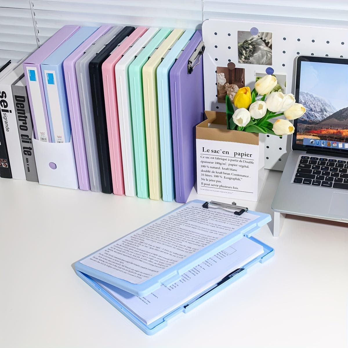 A4 File Folder Storage Box Plate Clip Student Special Test Paper Storage And Finishing Artifact Large Capacity Information Book blue