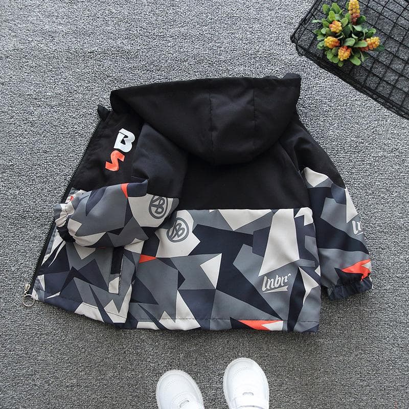 Spring Autumn Jacket for Boy Fashion Patchwork Windbreaker Casual Hooded Coat Children's Clothing 120