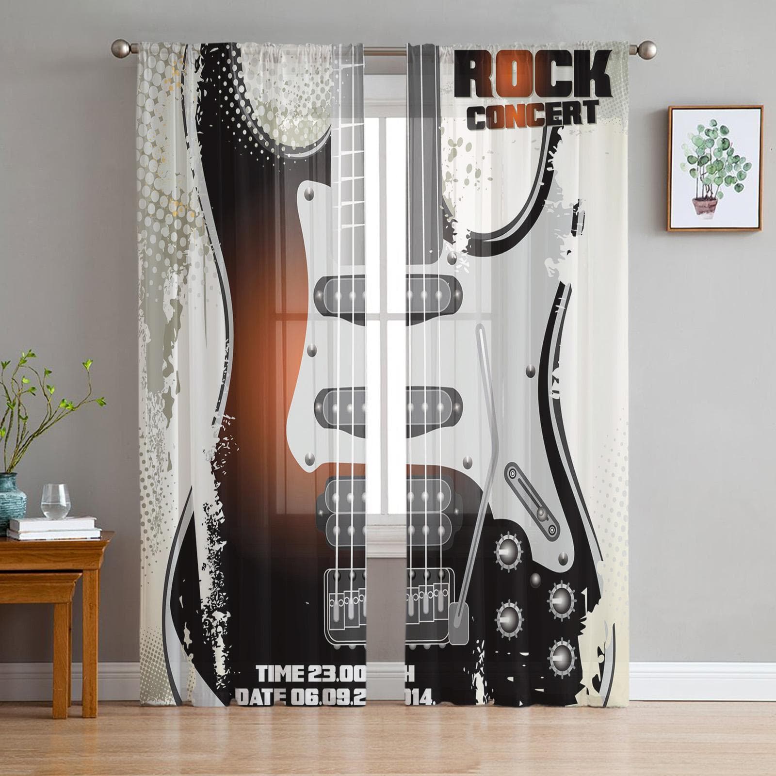 Rock Guitar Music Sheer Curtains for Living Room Voile Curtain Bedroom Bathroom Tulle Curtains Window Drapes 135W x 114H(cm)