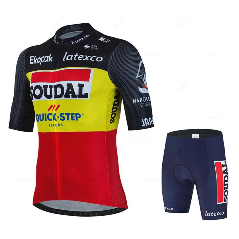 Soudal Quick Step Cycling Jersey Set Summer Belgium Bicycle Breathable Men MTB Bike Clothing Maillot Ropa Ciclismo Uniform Suit S