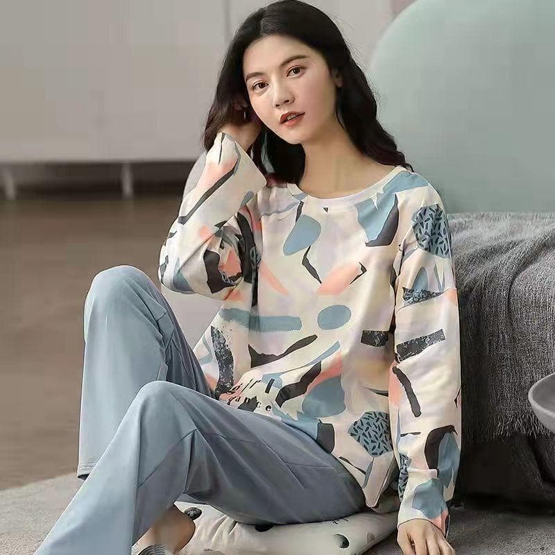 Plus Size Womens Fashion Girls Pajamas Long Sleeve Tops Pants Set Sleepwear Bamboo Print Fresh Family Pajamas Set 5XL