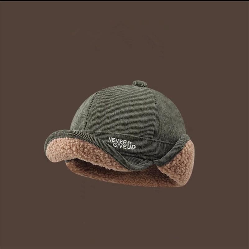 Lamb Wool Thickened Duckbill Bomber Hat Men Women Autumn and Winter Outdoor Cycling Warm Flying Caps Unisex  Hats One Size army green