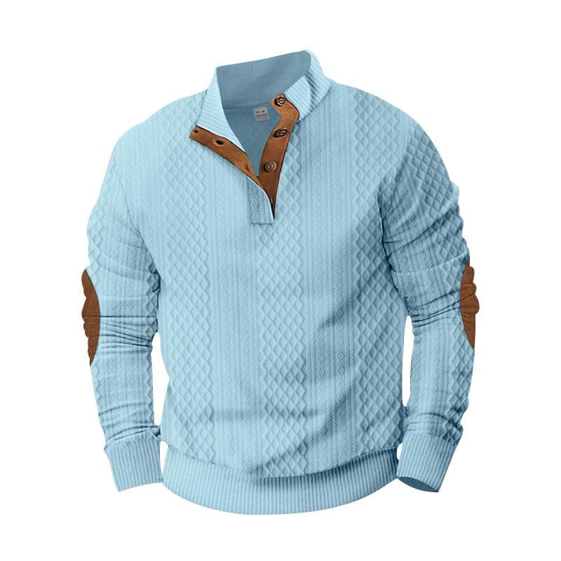 Autumn and Winter Men's Outdoor Casual Standing Collar Long Sleeve Jacquard Knit Pullover Sweatshirt XL sky blue