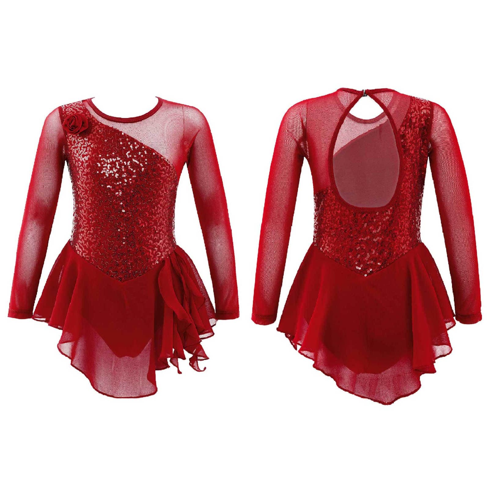 Figure Skating Dress for Children Ice Skating Competition Clothing Girls Ballet Dance Gymnastics Dresses 7-8 Years