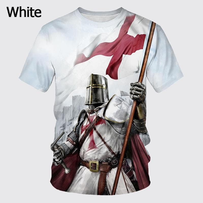 Knights Templar Graphic T Shirt For Men 3D God Wills It Print Tee Shirts Cruciata Teutonic Order T-shirt Cool Cross Short Sleeve L