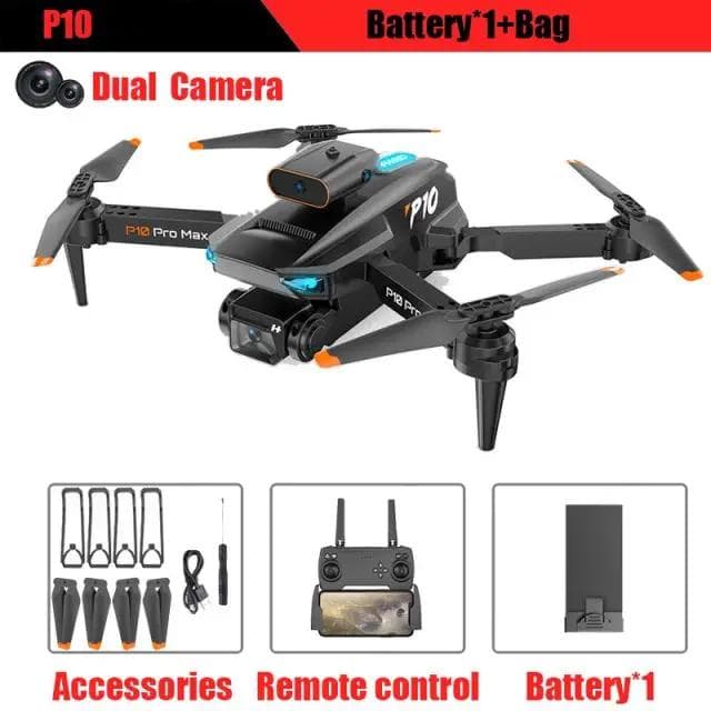 New P10 Drone ESC HD Camera WiFi FPV Double Folding Remote Control Quadcopter Height Keeper Obstacle Avoidance Aircraft Toy Gift Dual camera 2 battery