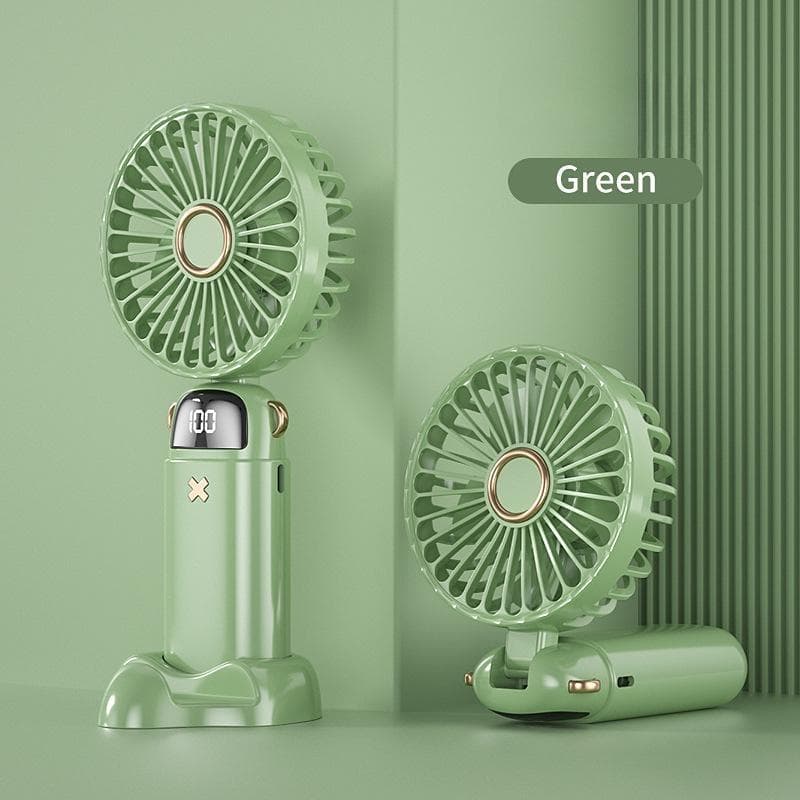 1PCS Mini Portable Fan With Smart LED Digital Display 5 Speed Adjustable Rechargeable Handheld Fan Mini Fan green