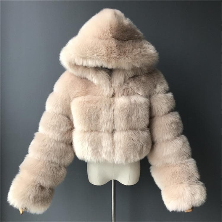 Women Fashion Winter Faux Fur Cropped Coat Fluffy Zip Hooded Warm Short Jacket Winter Top Fashion Women Mink Coats XS
