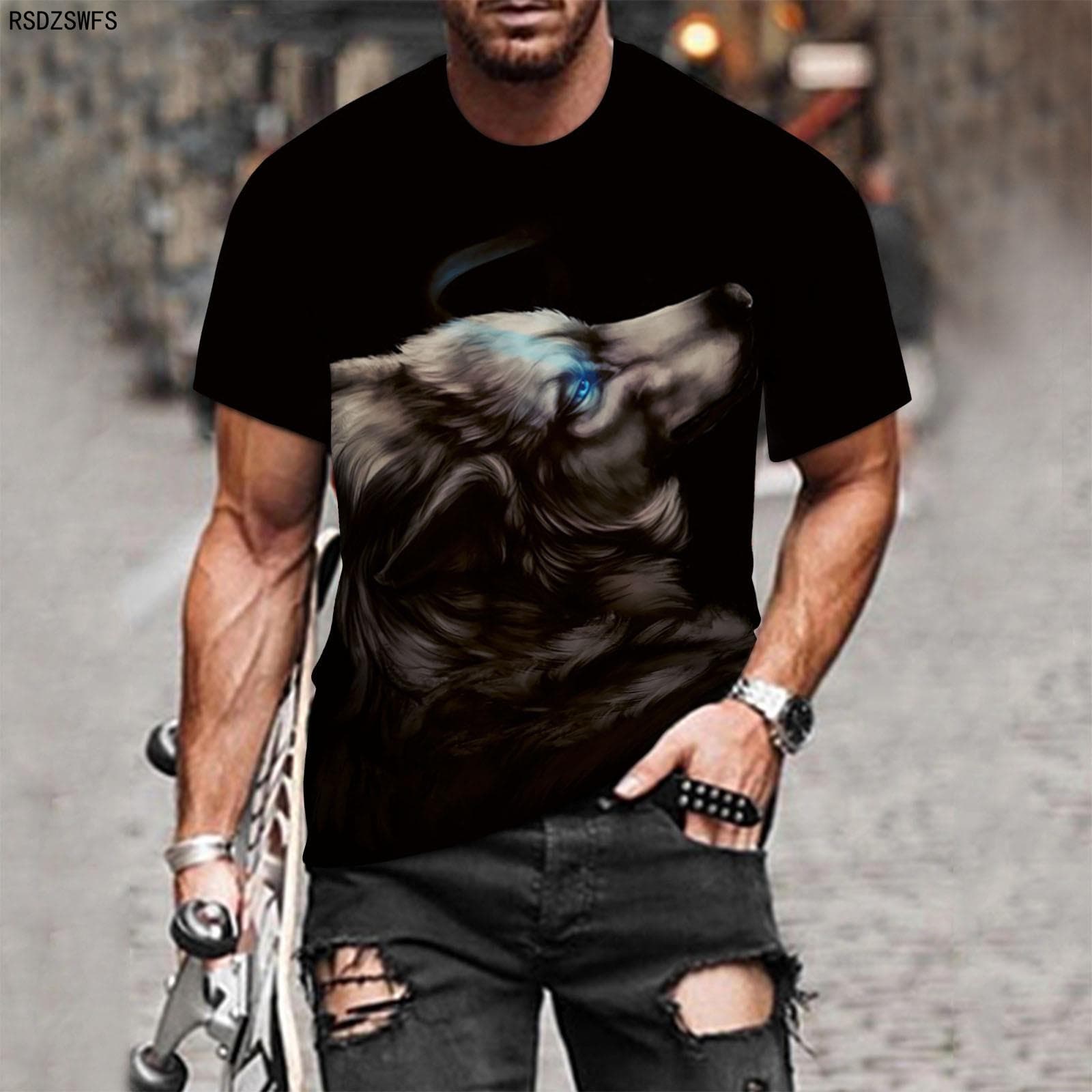 Couple Wolf Print T-Shirt Men's 3D T-Shirt Drop Ship Top Short Sleeve Camiseta Round Neck T-Shirt Fashion Casual Brand 3XL