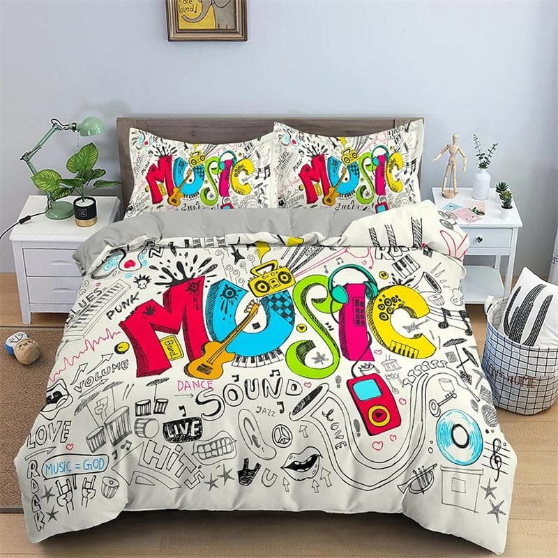 Music Note Duvet Cover Musical Notation Dream Theme Blue Black Cover for Teen Boys Kid Girls Gift Bedding Set Duvet Cover Decor 173x218cm 2pcs