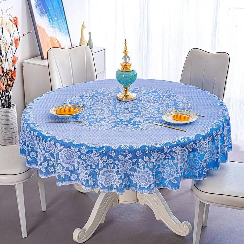 Gold Patterned PVC Circular Tablecloth Waterproof Oil Proof Scald Resistant Tablecloth Thick Household Dustproof Tabletop Cover round 90cm 1pcs
