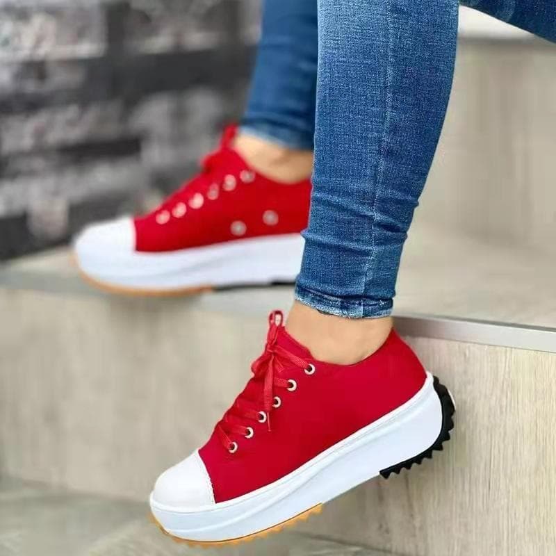 Speedy Classic White Canvas Shoes Women Sneakers Solid Lace-Up Casual Platform Shoes for Women 41 red