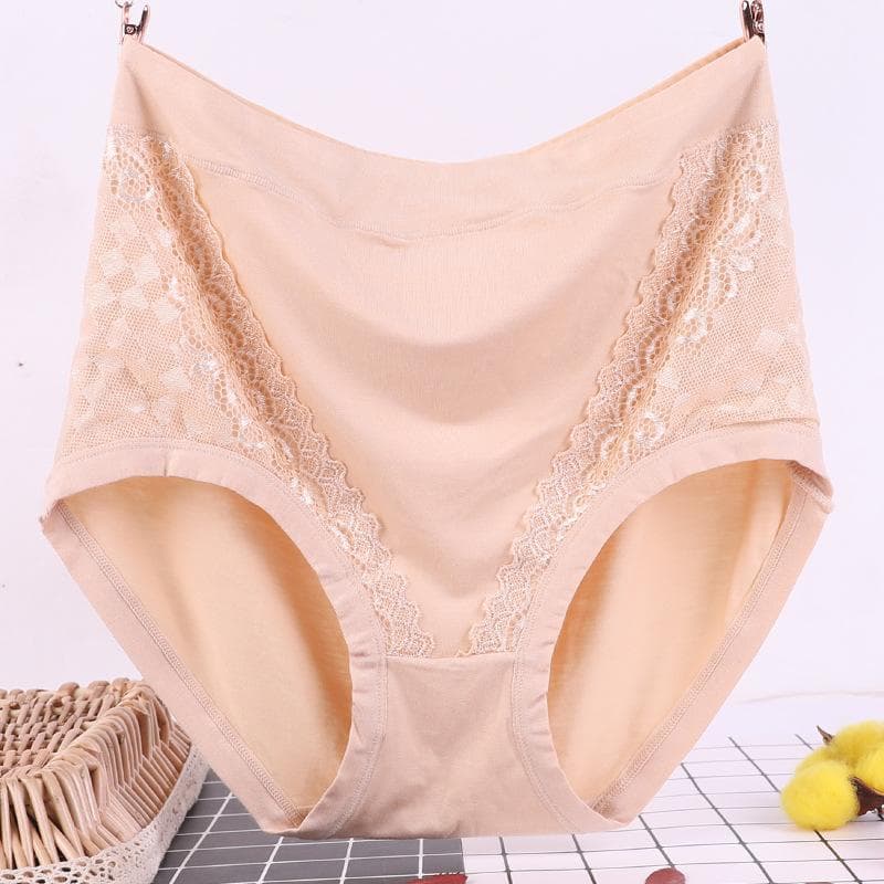 Plus Size Ladies Underwear Panties Solid Color Soft Breathable Underpants Middle Aged Briefs 3XL apricot