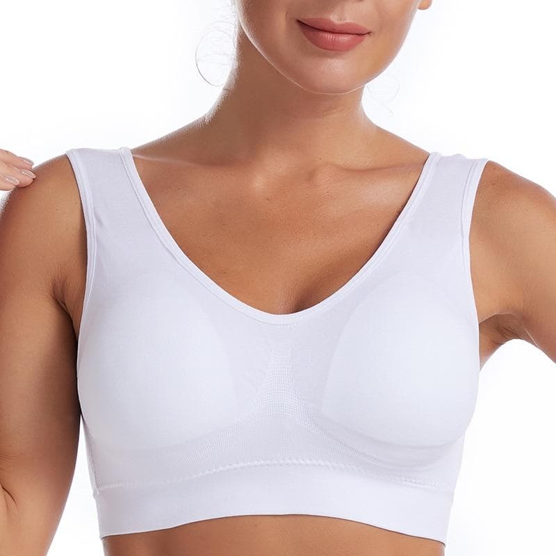 Sexy Women Bra Plus Size Seamless Breathable Brassiere Wire Free Bralette Underwear Comfortable Active Padded Brassiere Crop Top M white