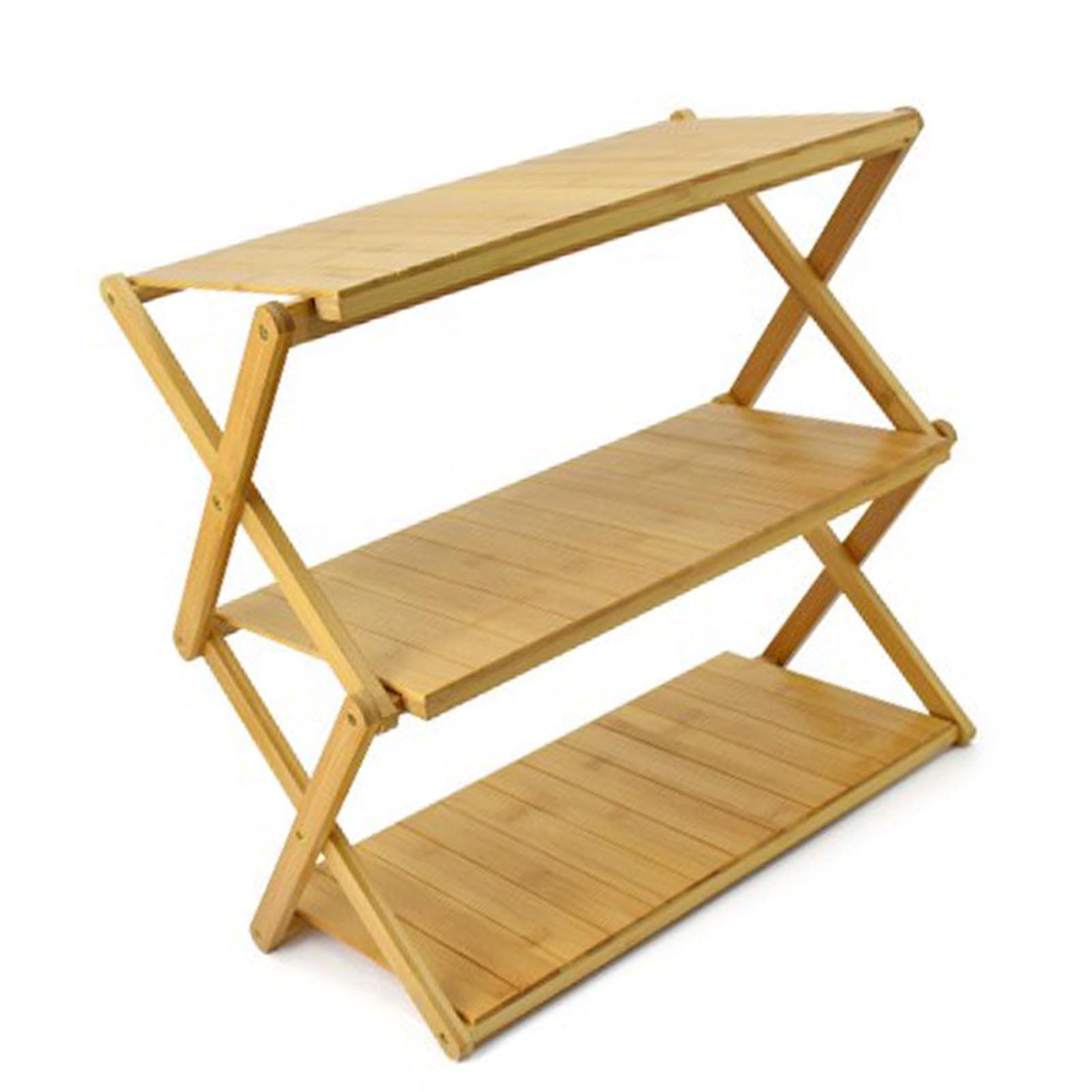 Wooden Foldable Shelf Multi Layer Space Saving Powerful Load Bearing Portable Storage Rack for