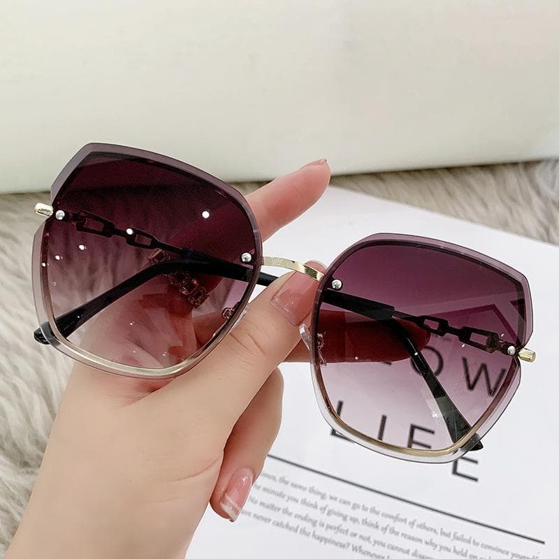 Rimless Diamond Sunglasses Women Metal Trimming Gray Pink Gradient Fashion Designer Eyewear As Picture Show