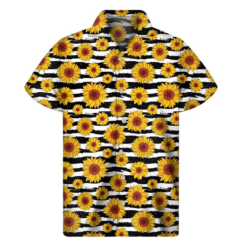3d Plants Sunflower Print Shirt For Men Fashion Classic Short Sleeve Summer Vacation Shirts Breathable Tops Hawaiian L
