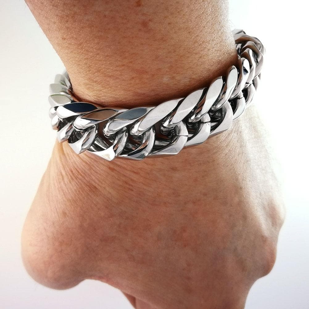 Stainless Steel 16mm Width Silver Color Cuban Link Bracelet Bangle Jewelry For Men Boy Gift 19cm