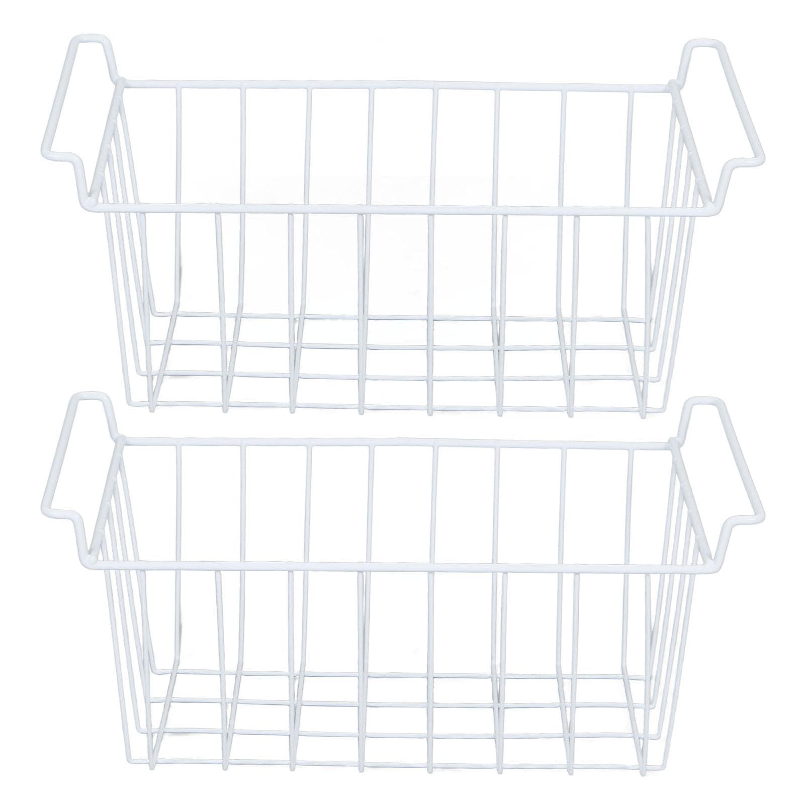 2Pcs Freezer Wire Storage Basket Organizer Bin Hanging Metal Rack with PE Coating L 44.5cm X W 24.5cm X H 20cm