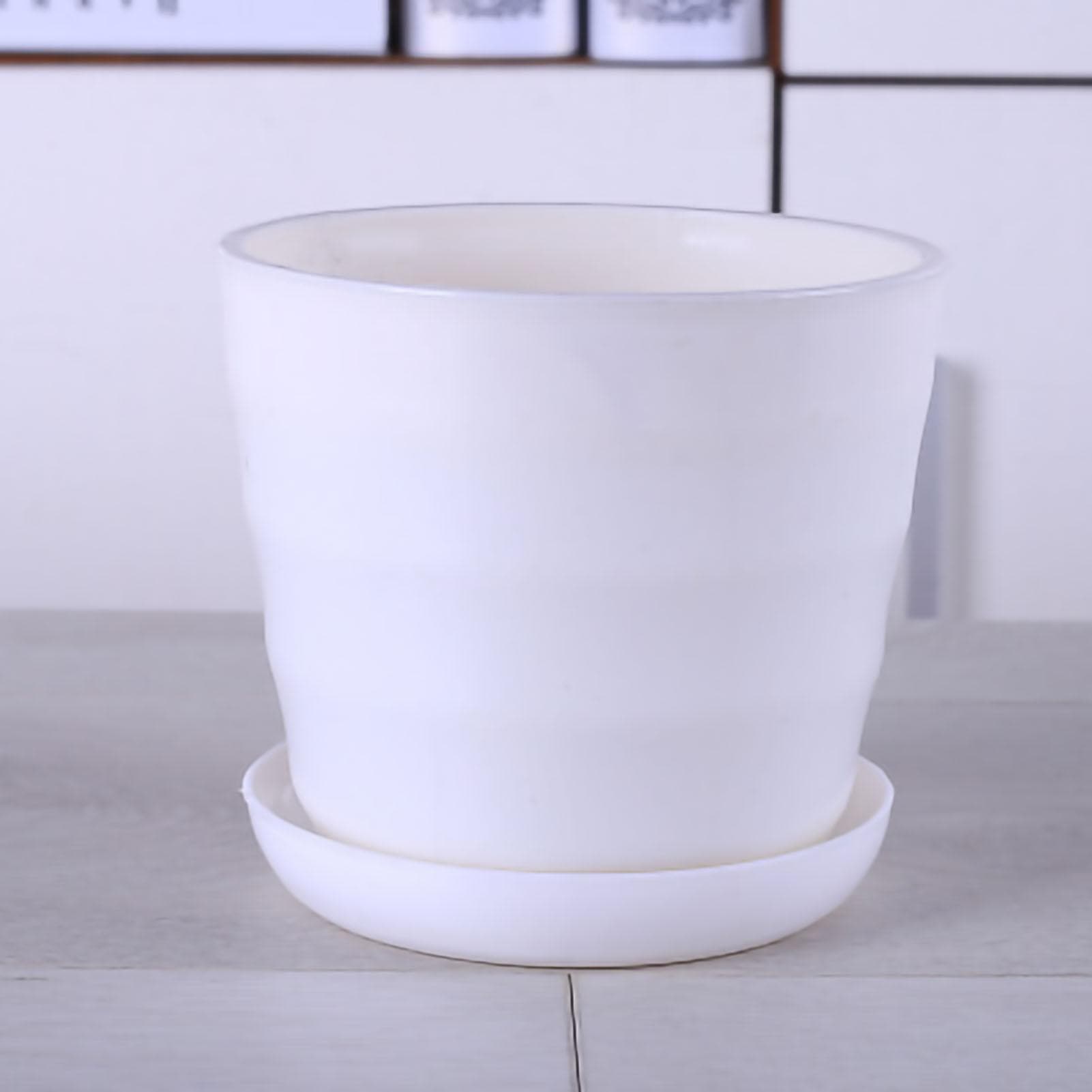 Flower Pot Flexible Round Modern Planter with Removable Tray for Gardening Office Balcony XL 60x50x30cm ivory