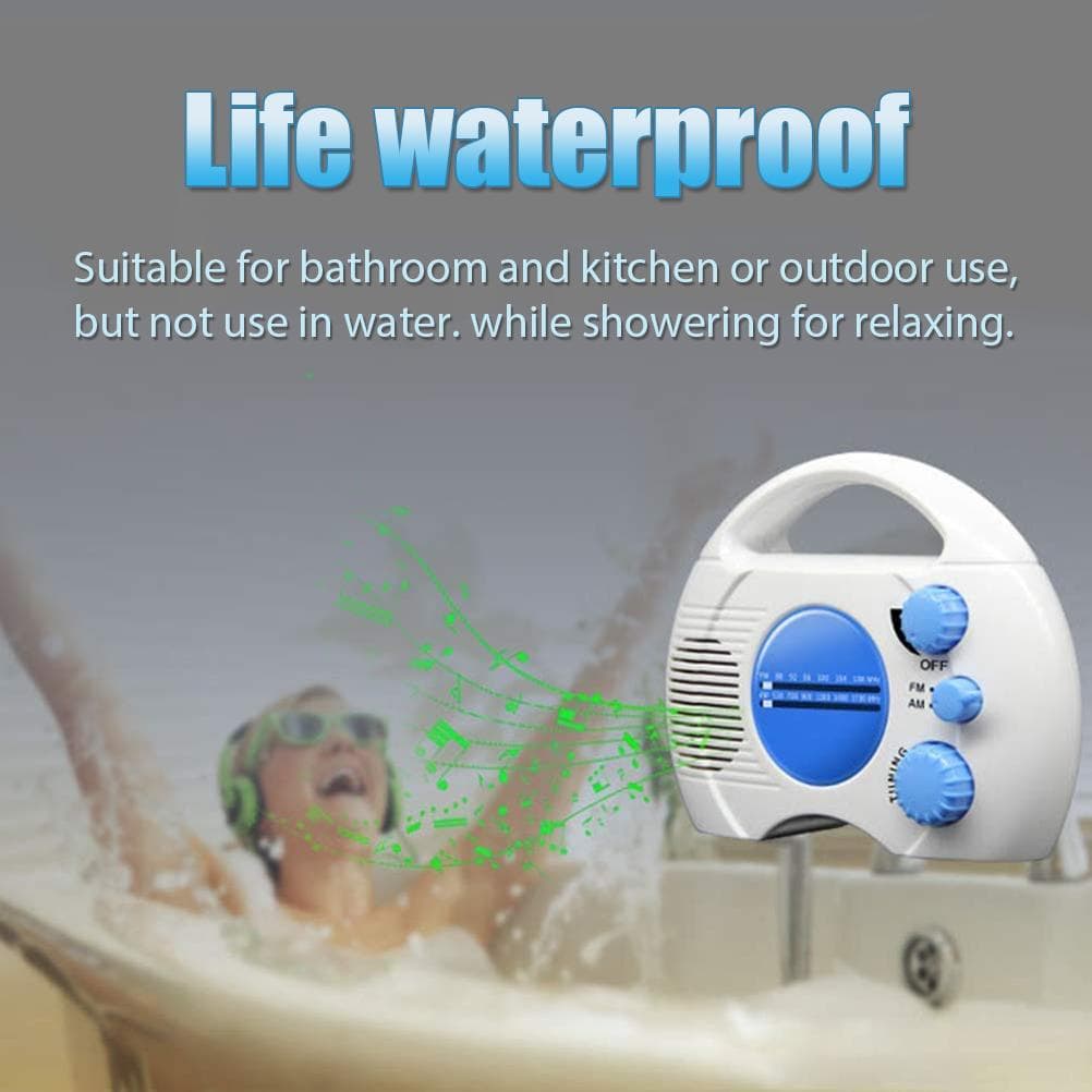 Waterproof Shower Radio Wireless Portable Radio AmFM Wall Hanging Radio for Shower Bath Pool Boat white