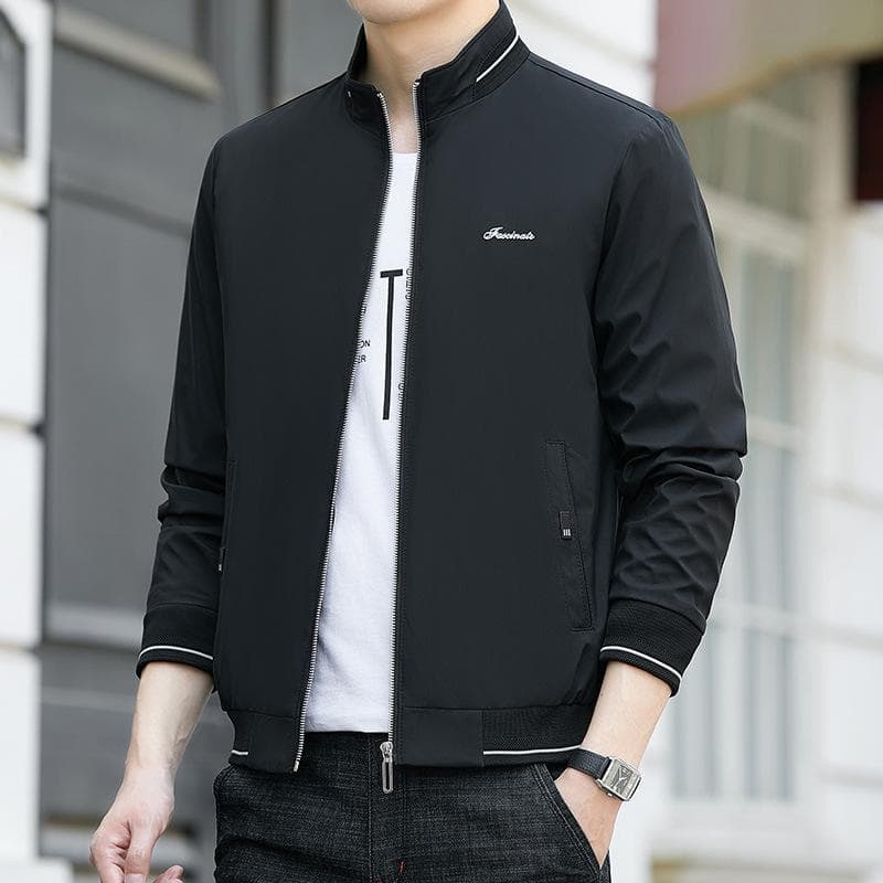 Men's Spring and Fall Windproof Jacket Stand-up Collar Business Casual Jacket 4XL black