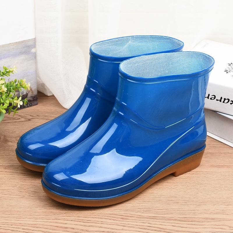 Women's Short Rain Boots with Cowhide Sole, Cotton Lined, Non-Slip, Warm and Protective. 40 blue