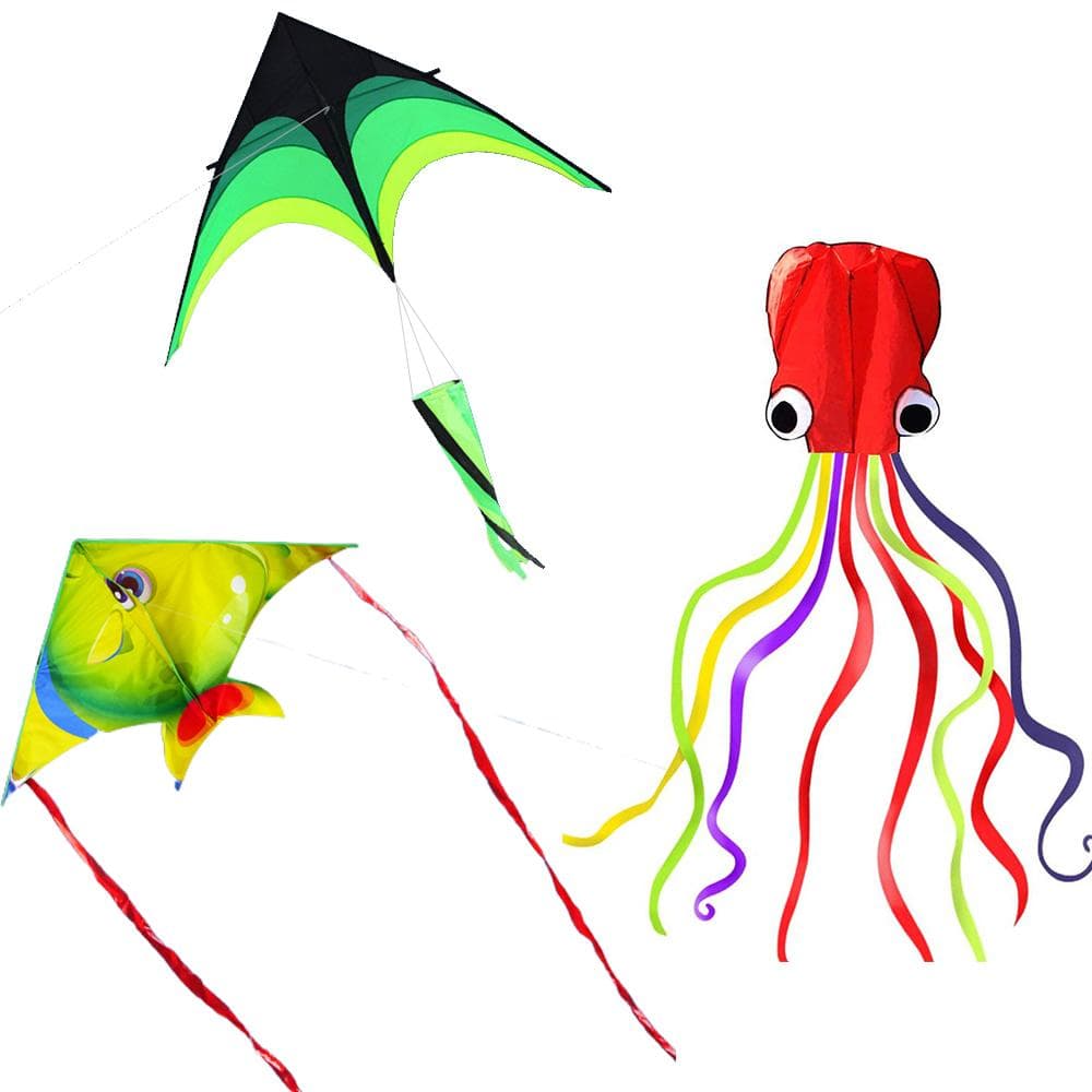 3pcs Kites Toys Delta Kite Tropical Fish Kite Octopus Kite Outdoor Activity Beach Toy multicolour