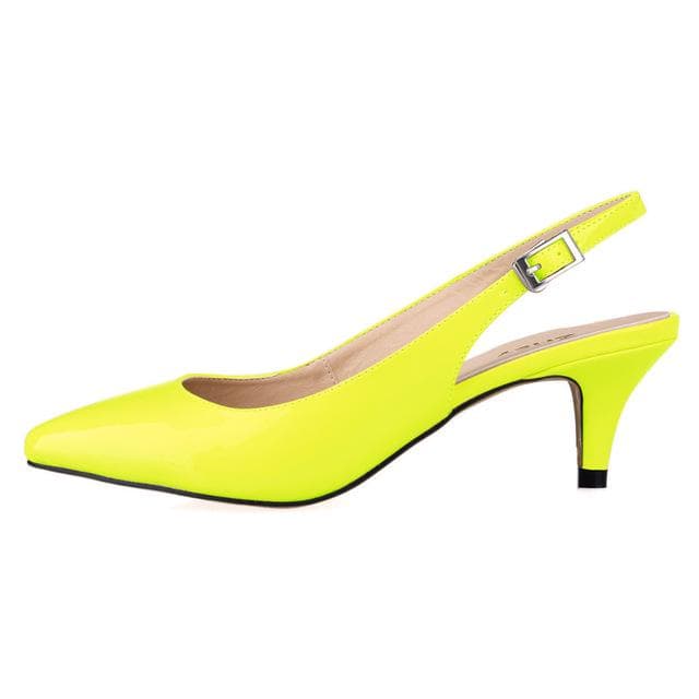 Women Pumps Patent Leather Low High Heels Sexy Buckle Sandals Work Party Wedding Stilettos Shoes shoe 9 yellow