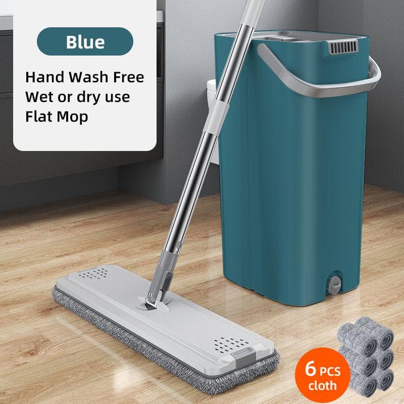 Flat Floor Mop with Bucket Set Thickened Wet and Dry Lazy Flat Mop No Watermark Flat Spin Mop Hand-Free Squeeze Mop Floor Clean