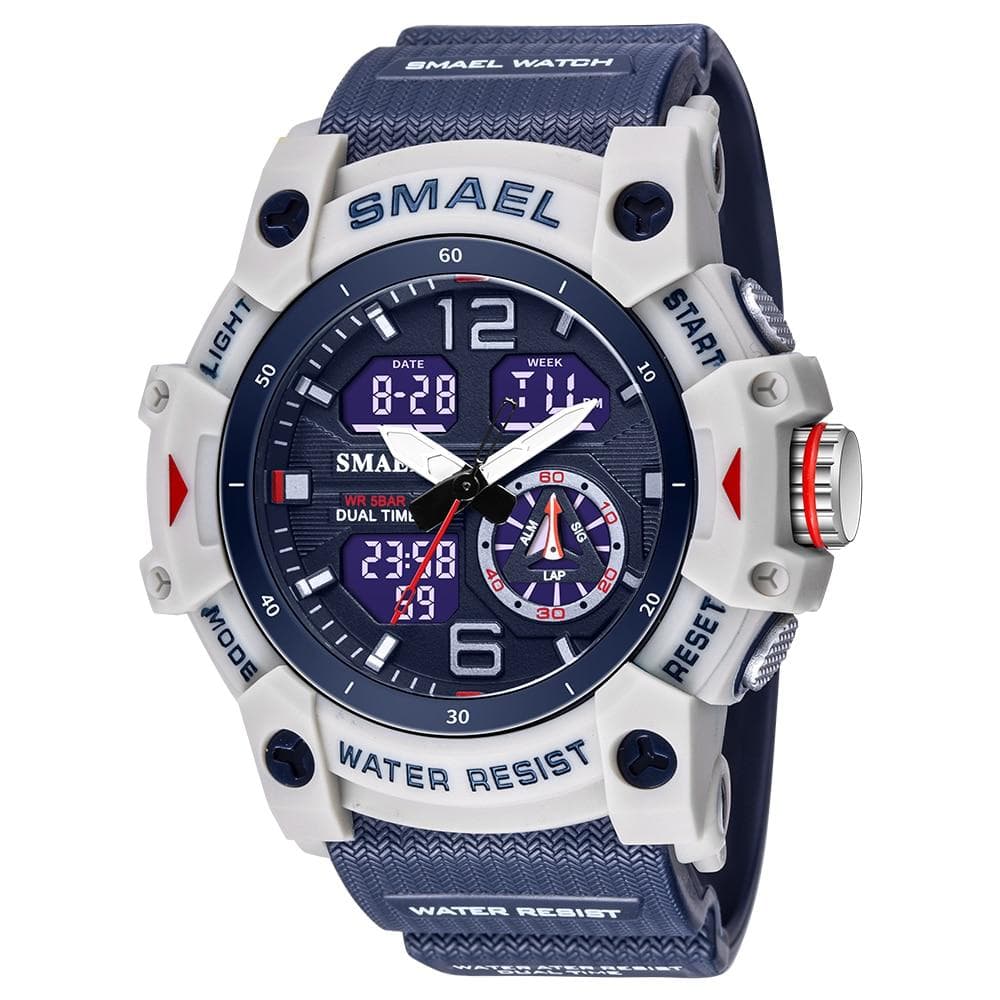 SMAEL Military Watch Quartz Wristwatches Sport 50M Waterproof Alarm Clock Light Analog Digital Male Clocks 8007 Mens Watches Digital blue