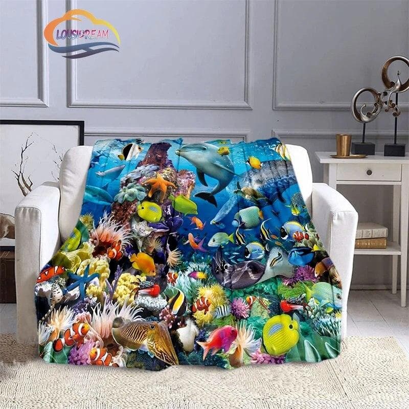 Marine Life Blanket Fashion marine organism Oceanic dolphins Flannel Quilt Cover Travel Bedding Throw Bedspread 75x90cm
