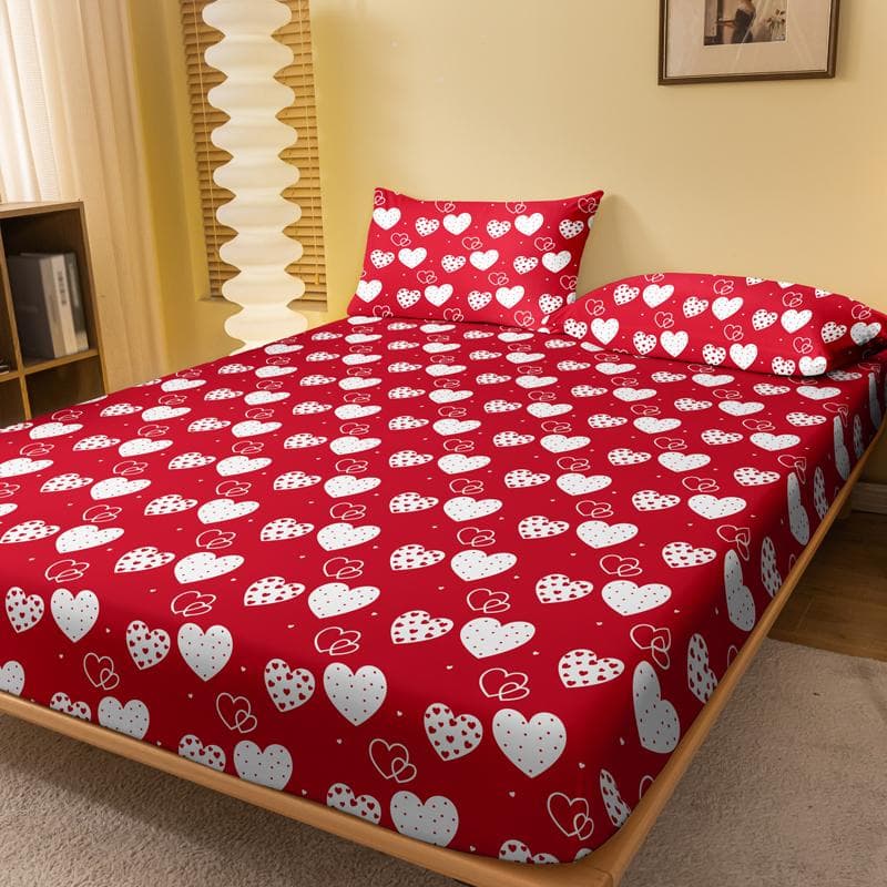 1 Simple Modern Heart-Shaped Printed Matte Fitted Sheet, Bedroom Printed Bed Cover, Bedding (Excluding Pillowcases) 71x132cm
