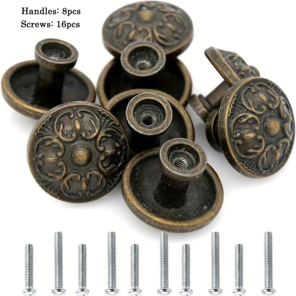 8pcs Vintage Drawer Pulls,Round Dresser Pulls,Cabinet Knobs,1.14*0.87 Inch,For Nightstand,Cabinet,Drawer,Cabinet Pulls,With Screws 8pcs