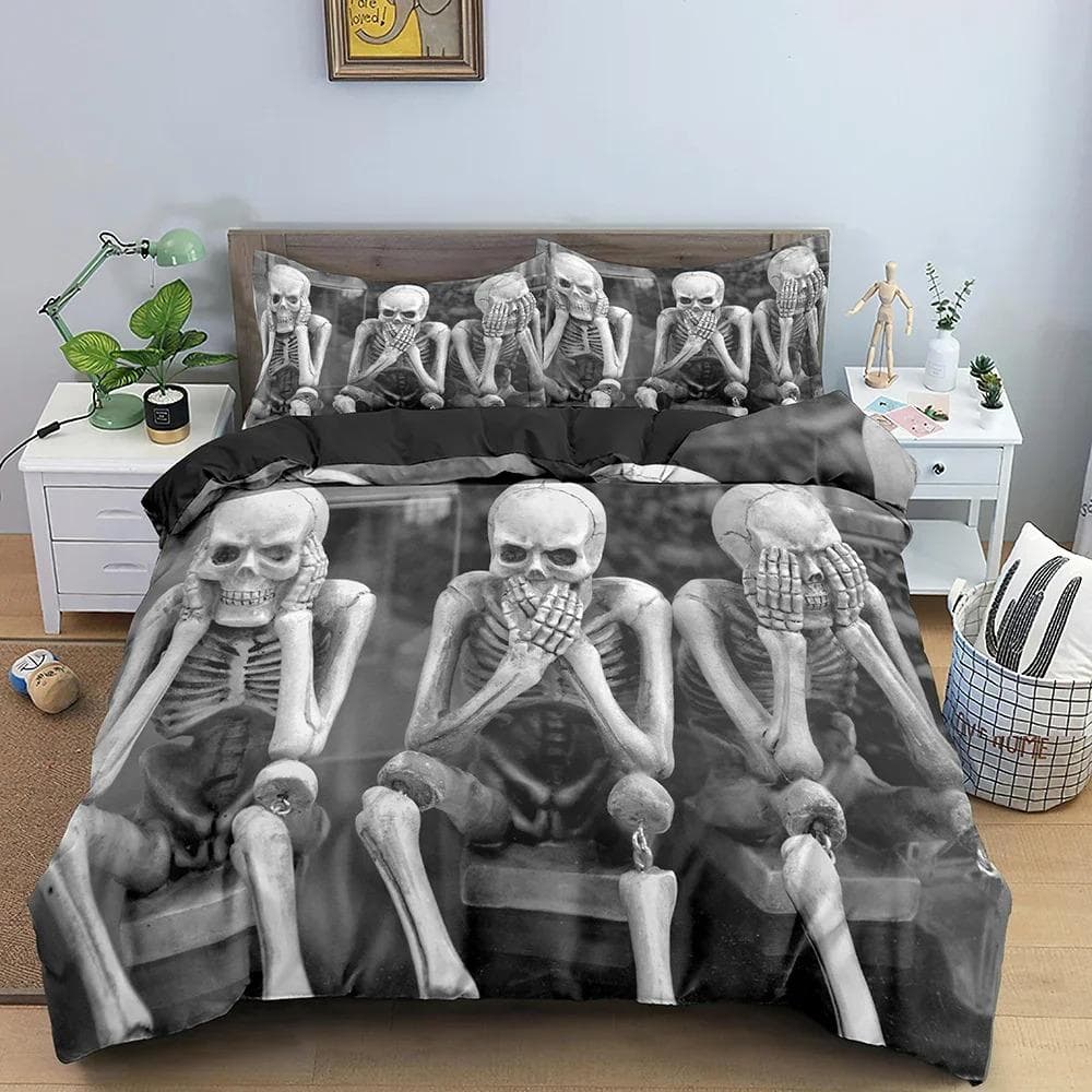 3D Skull Rose Duvet Cover 220x240 Skeleton Bedding Set Luxury Quilt Cover With Zipper Closure Queen Size Comforter Sets 70x133cm 2pcs