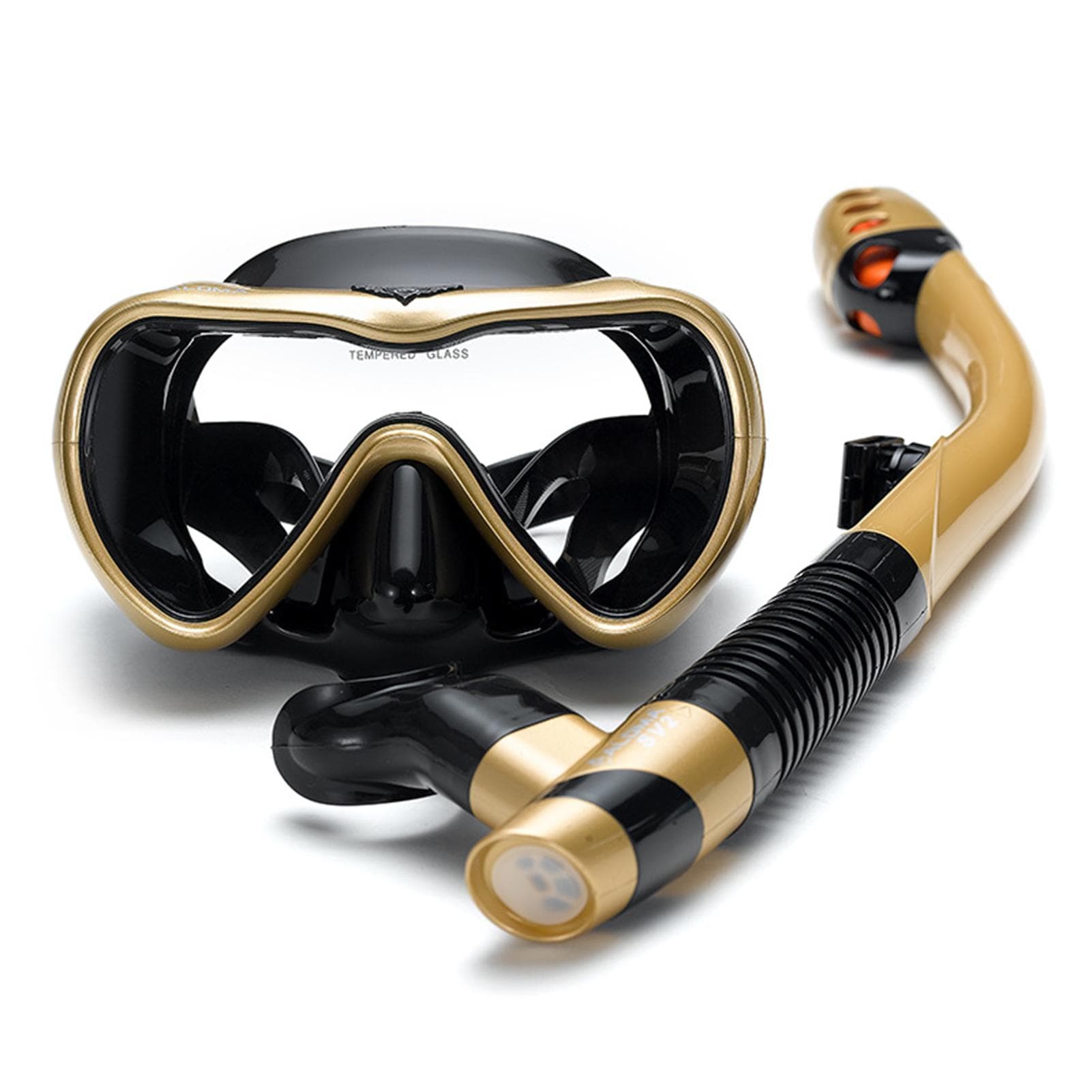 Leakproof Snorkel Set Anti-fog Swimming Snorkeling Goggles Glasses with Easy Breath Dry Snorkel gold