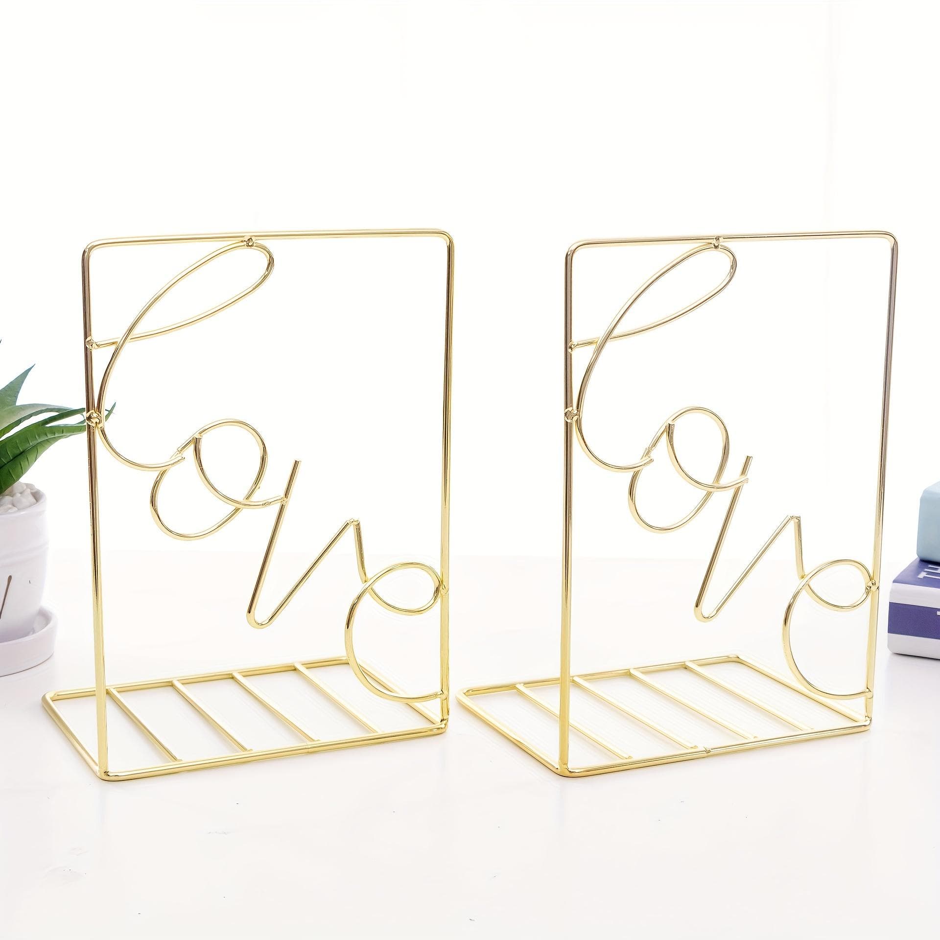 2pcs metal telescopic bookstand desktop storage rack, can be used for home background decoration, family study, living room, bedroom gold