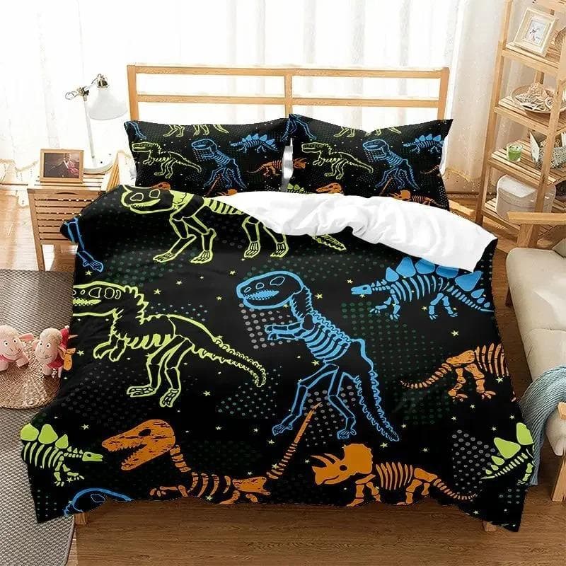 Dinosaur Duvet Cover Set Kids Bedding Set FullQueen Size 3D Cartoon Animal Duvet Cover for Boys Girl Children Color Quilt Cover US Full 200x230cm