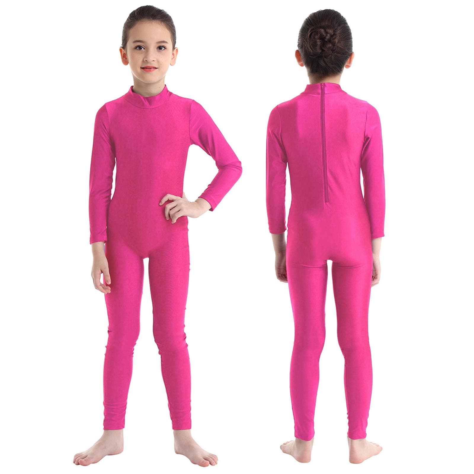 Children Girls Long Sleeve Dance Gymnastic Leotard Unitard Full Length Bodysuit Costume Dance Wear 4-5 Years Rose