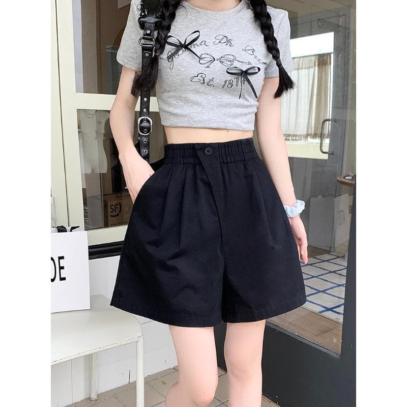 Elastic Waist · Washing Cotton Tooling Wide-leg Shorts Casual, Thin and Loose 2XL black