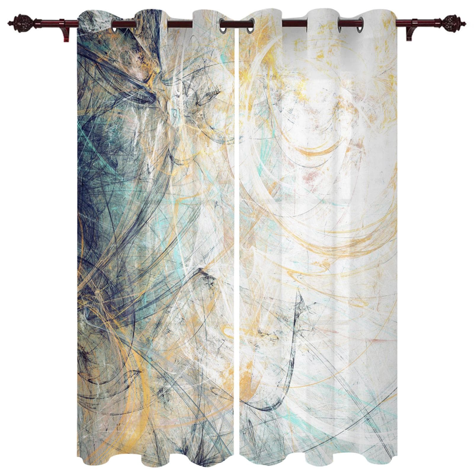 Oil Painting Abstract Geometric Yellow Window Curtains Home Decor Living Room Curtains Bathroom Bedroom Window Drapes 135W x 60H(cm)