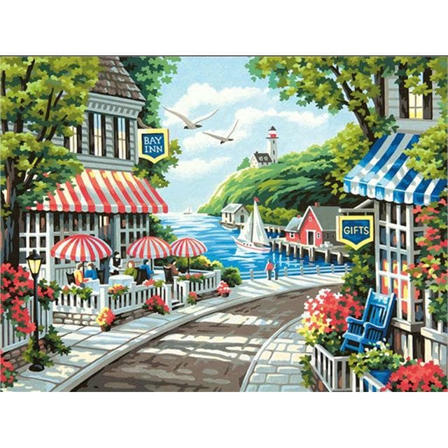 DIY 5D Diamond Painting Landscape Bridge Full Round Diamond Embroidery Scenery 20X30CM light blue